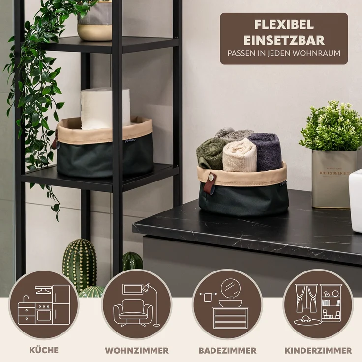 eluno Brotkörbe Novara 2er Set rund, Tetron, Anthrazit, ca. 25 x 15,5 x 25 cm (B/H/T) – Bild 5