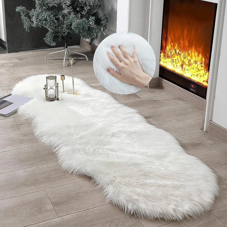 1 Stück Plüschteppich, flauschig, Nachttisch- & Schlafzimmer-Teppich, 40x60 cm, Weiß. – Bild 3