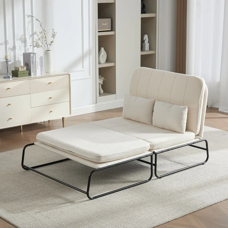 ZUBALIYA Schlafsofa 85x92 cm, mit Stauraum, mit Chenille - Bezug, mit breiten Armlehnen, mit Schaumstoffpolsterung, Beige – Bild 11