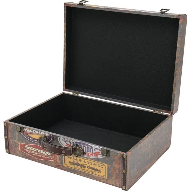 HMF Aufbewahrungsbox Handgefertigter Vintage Koffer aus Holz, Deko Koffer, Geschenkkoffer im Garagen Design, 44 x 32 x 16 cm – Bild 2