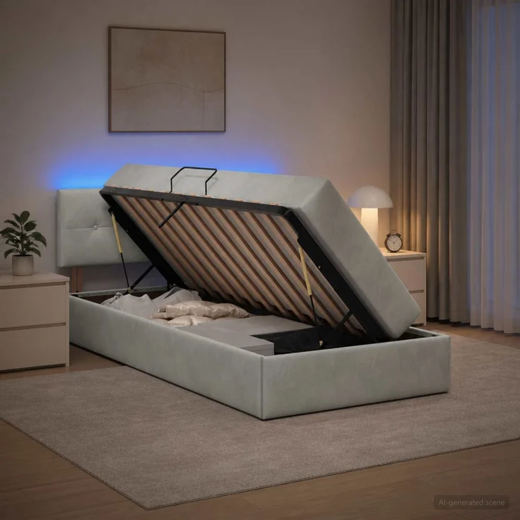 vidaXL LED-Speicherbett mit Matratze Hellgrau 100 x 200 cm Samt 3459228 – Bild 1