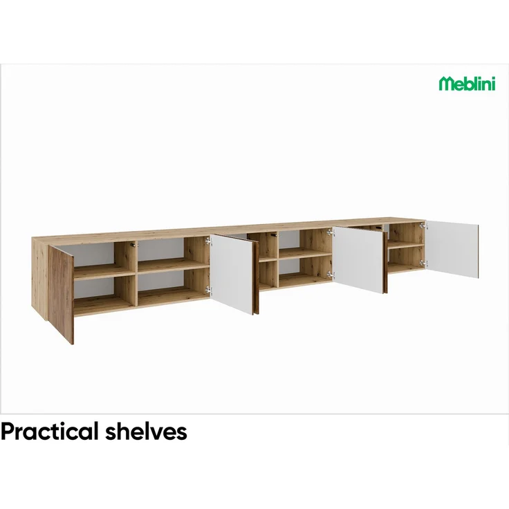 MEBLINI TV-Schrank 300cm Lang - Fernsehschrank - TV Lowboard Industrial - Unterschrank für Fernseher - TV-Unterschrank - TV-Schrank - Hängeschrank - NOEMI - 300x40x41cm - Artisan Eiche/Catania Eiche – Bild 5