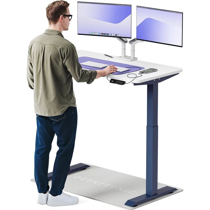 Desktronic HomeOne Elektrisch höhenverstellbarer Schreibtisch 120x60cm Blau/Weiß mit Memory-Funktion, Anti-Kollisions Technologie, USB-A und USB-C-Ladeanschlüssen – Bild 1