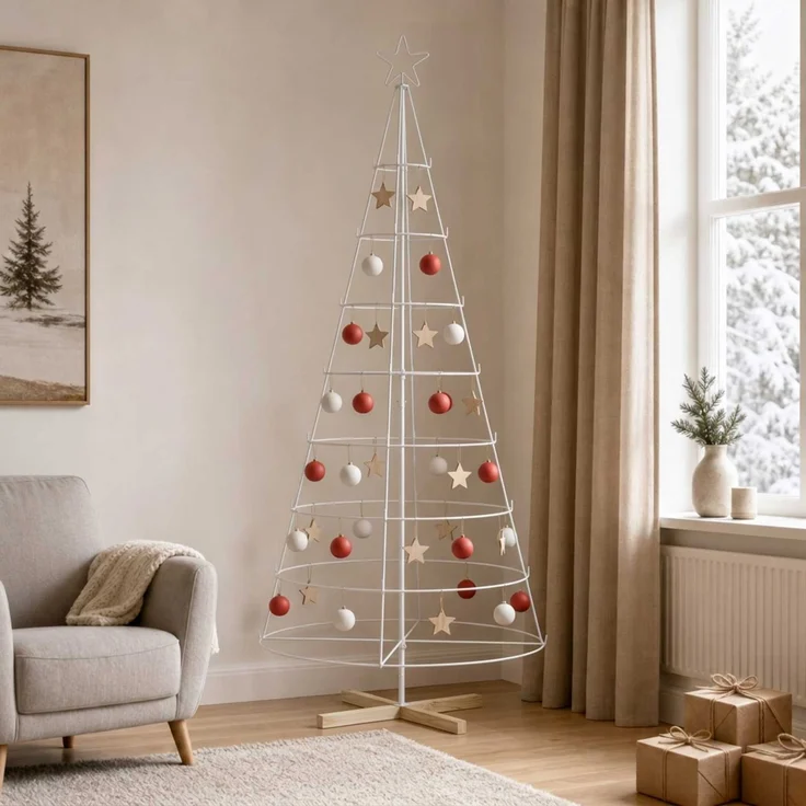 vidaXL Metall Weihnachtsbaum KUOPIO 210 cm Stahl Weiß 42053815 – Bild 1