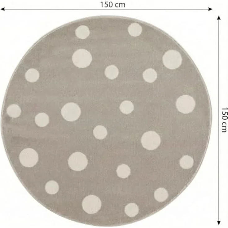 Jimri Kinderteppich DOTS l Pünktchen Gepunktet l Farbe: Beige Blau Rosa | Kinderzimmer/Jugendzimmer (Beige, Ø 150 cm Rund) – Bild 3