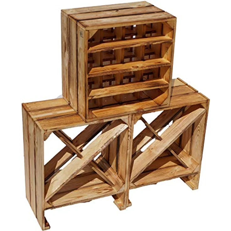 Kistenkolli Altes Land Allzweckkiste Weinregal "X" geflammt" Flaschenregal Weinkistenregal Weinkiste Holzki (Spar-Set) – Bild 5