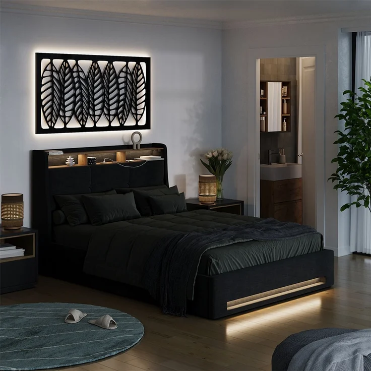 Polsterbett Christin Anthrazit/Eiche mit Matratze, LED und USB-Anschluss Vitalispa – Bild 3