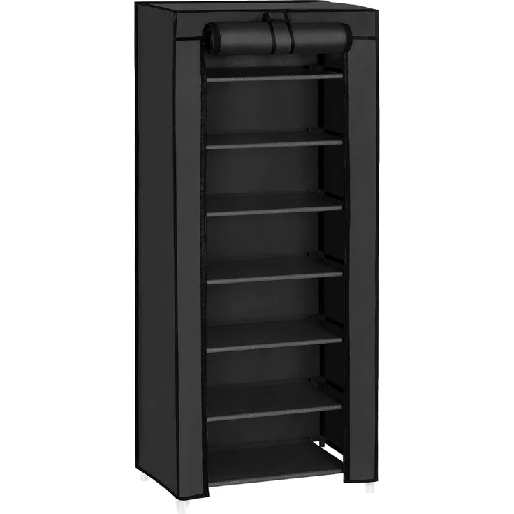 Songmics Schuhregal mit 7 Ebenen, 28 x 46 x 126 cm, Schuhschrank, Schuhaufbewahrung, mit staubdichtem Überzug, Schuh-Organizer, für High Heels, Sportschuhe, Metallgestell, schwarz RXJ024B02V1