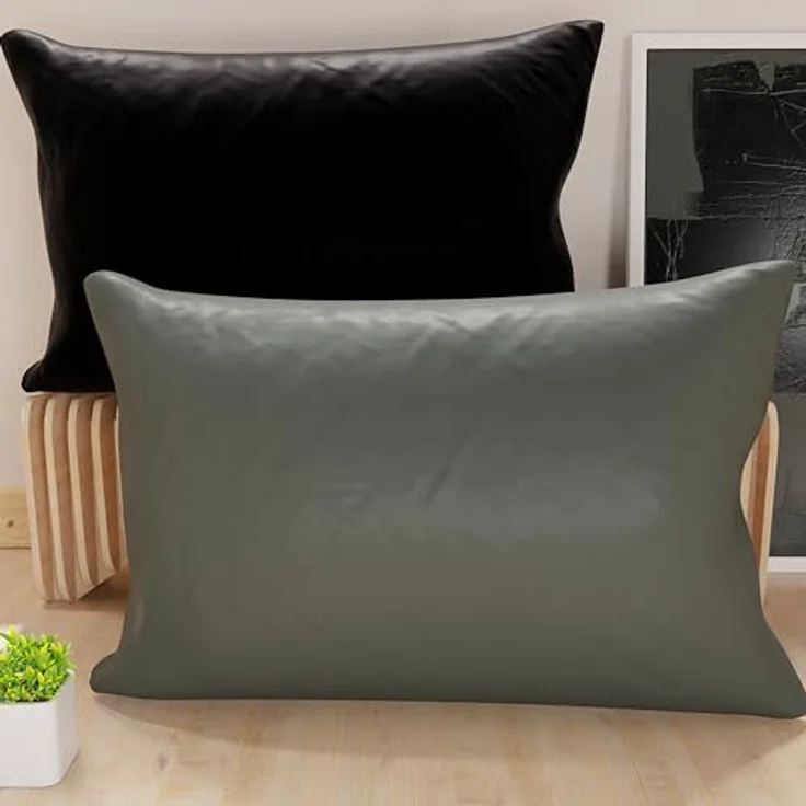 PETTI Artigiani Italiani - Paar Kissenbezüge 60 x 40 cm aus Mikrofaser, Dekokissen für Schlafzimmer, Sofa, Set mit 2 Kissenbezügen, doppelseitiger Kissenbezug grau und schwarz – Bild 2