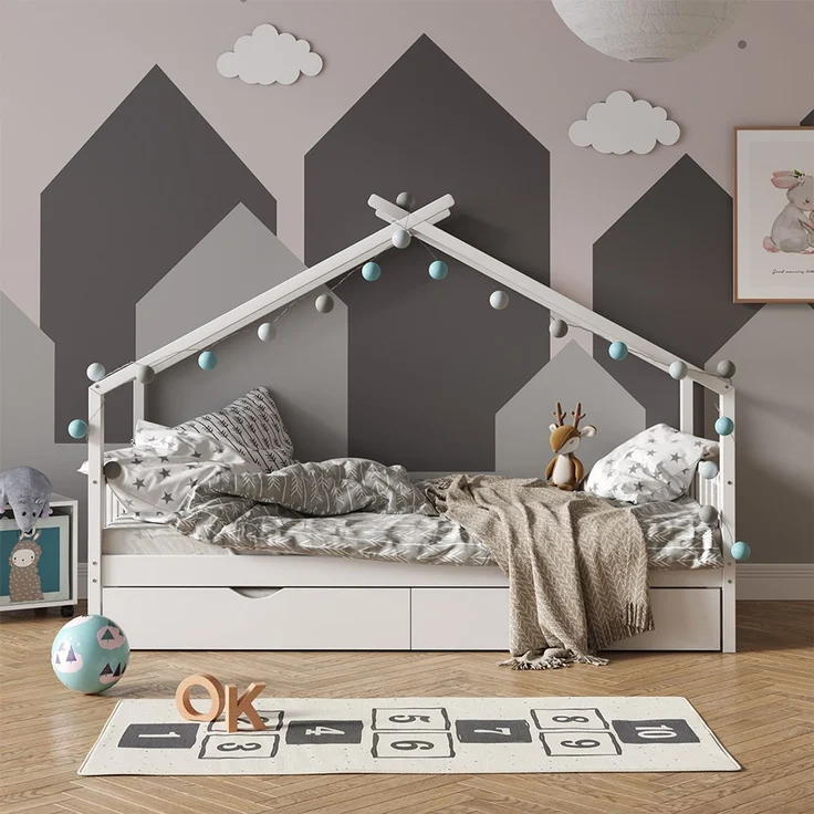 Hausbett Design Weiß 90x200 cm mit Gästebett und Matratze Vitalispa – Bild 4
