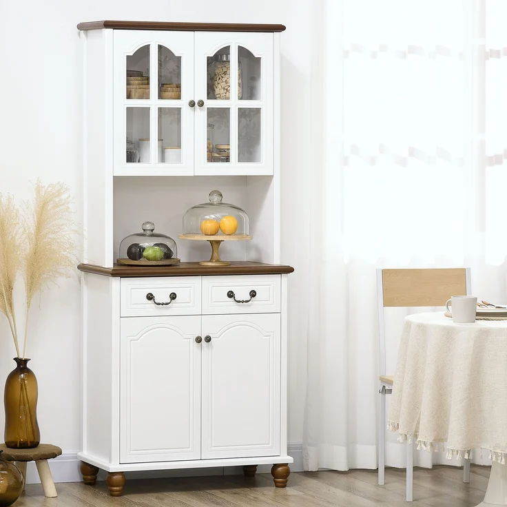 Küchenschrank, Buffet, 2 Schubladen, 2 Schrankfächer, klassisches Design, Weiß+Dunkelbraun, 76 x 38 x 182 cm--Weiß--182x38x76cm--YOUDENOVA – Bild 3