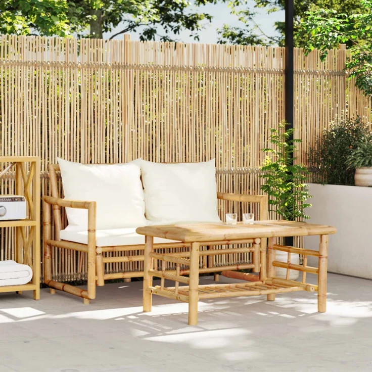 vidaXL 2-teiliges Gartensofa-Set mit Kissen Bambus 365870 – Bild 1