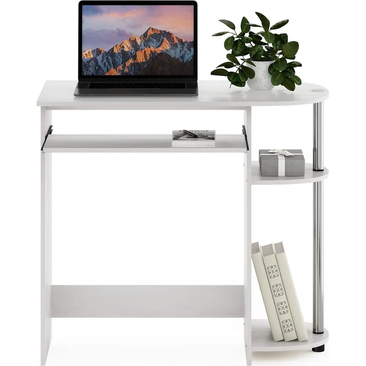 Furinno Simplistic Computertisch für einfache Montage, Weiße Eiche/Edelstahl – Bild 3
