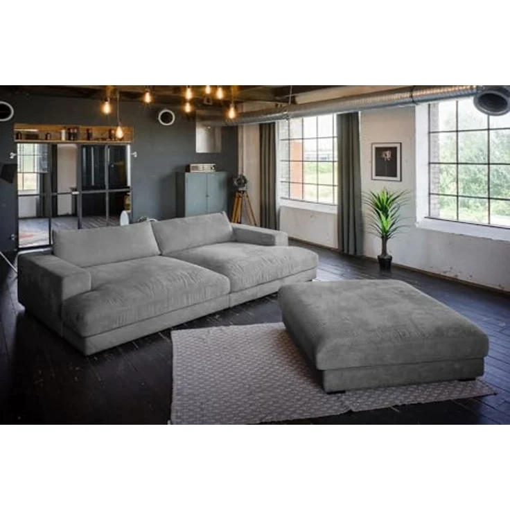 KAWOLA Big-Sofa MADELINE, Couch mit Hocker und 4 Zierkissen Cord verschiedene Farben 290x170 cm – Bild 3