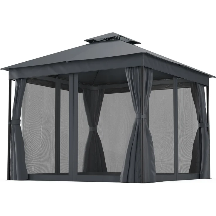 Blumfeldt Mondo Dual Pavillon 3x3 – Doppeldach & Moskitonetze, Wetterfester Metallrahmen, Vorhänge Für Privatsphäre, Gartenpavillon, Leicht Zu Montieren, Beige – Bild 7