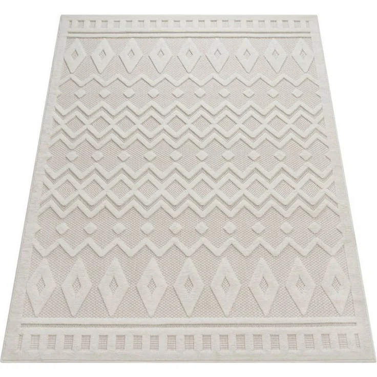 Paco Home Teppich Livorno 671, rechteckig, Höhe: 14 mm, Uni-Farben, Scandi, Rauten Muster, Hoch-Tief Effekt, Outdoor geeignet – Bild 4