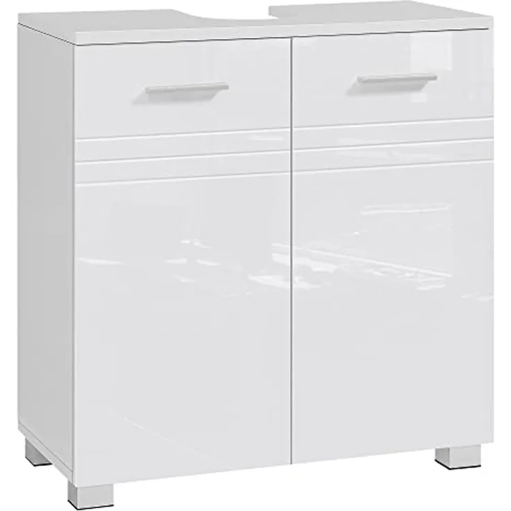 Vasagle Waschbeckenunterschrank, Badezimmerschrank mit Hochglanz Oberfläche, Doppeltür Badschrank, verstellbare Ablage, sanft schließende Scharniere, fürs Badezimmer, 60 x 30 x 63 cm, weiß BBK112W01