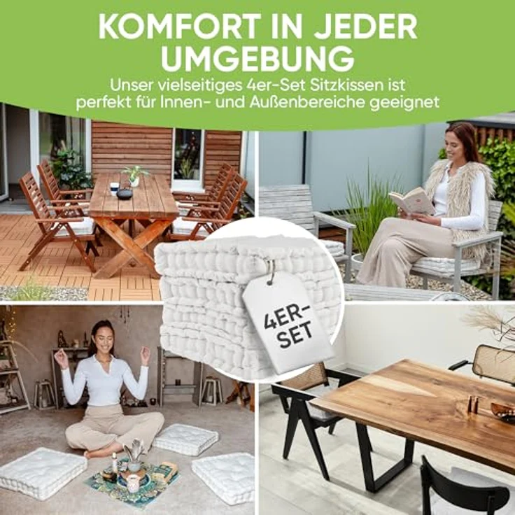 Gräfenstayn Sitzkissen 4er Set 40x40 cm mit 8 cm Polsterung aus 100 % Baumwolle -, robustes Sitzkissen für Indoor & Outdoor, bequemes Bodenkissen – Bild 5