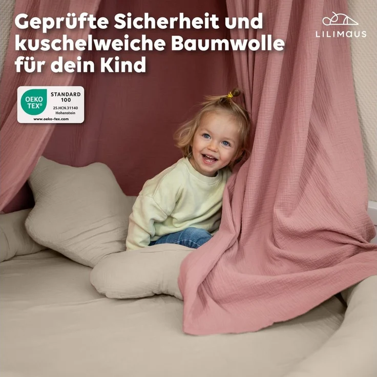 lilimaus Dekokissen Dekokissen Kinderzimmer - Kuschelkissen Herz & Stern in 12 Farben, Dekokissen Musselin Baumwolle für Kinderzimmer – Bild 3