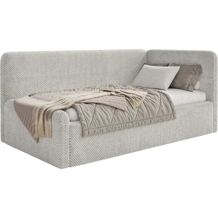 Selsey 'Fanko' Jugendbett 90x200 cm mit Rausfallschutz, Matratze, Kopfteil rechts, Plüsch, Greige