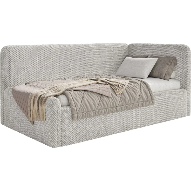 Selsey 'Fanko' Jugendbett 90x200 cm mit Rausfallschutz, Matratze, Kopfteil rechts, Plüsch, Greige – Bild 1