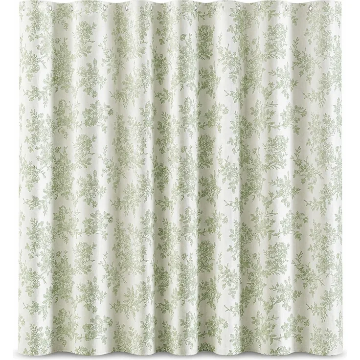 Duschvorhang mit floralem Digitaldruck wasserdicht und schimmelresistent Weiß-Grün, 150x180 cm
