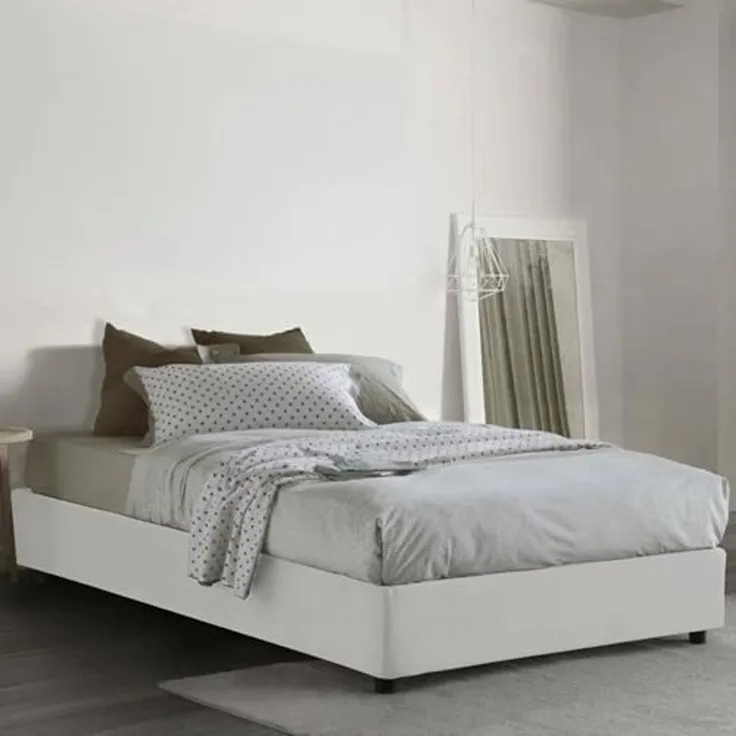 Talamo Italia - Doppelbett Nicole, Bettkasten mit Stoffbezug, 100 % Made in Italy, Öffnung vorne, geeignet für Matratzen 120 x 190 cm, Weiß