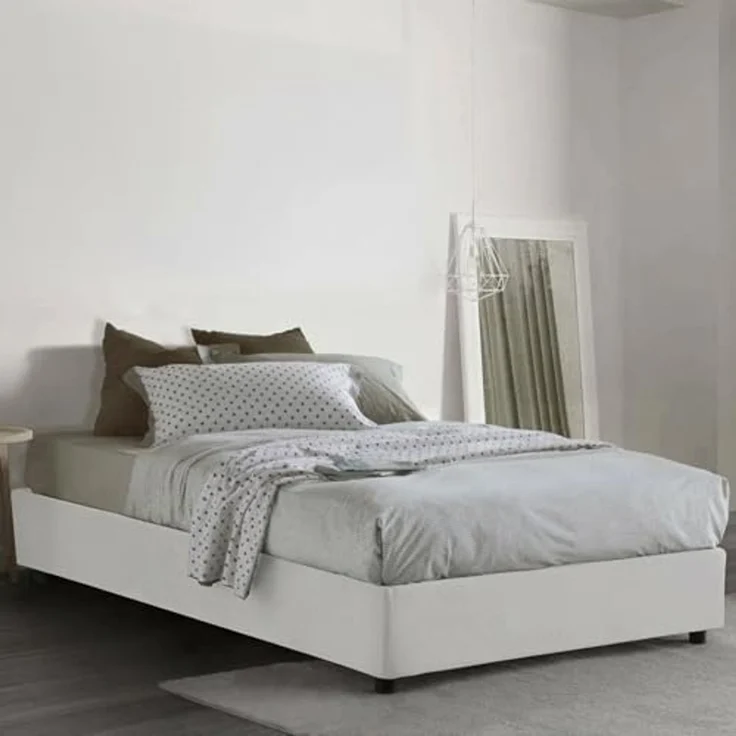Talamo Italia - Doppelbett Nicole, Bettkasten mit Stoffbezug, 100 % Made in Italy, Öffnung vorne, geeignet für Matratzen 120 x 190 cm, Weiß – Bild 1