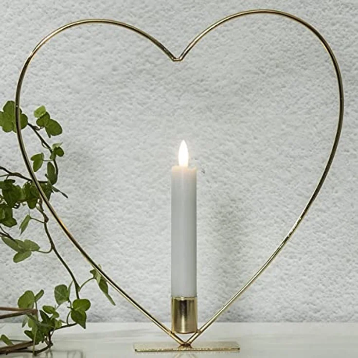 LED Dekoleuchte Flamme Heart Herz gold Timer H 28cm warmweiß – Bild 2