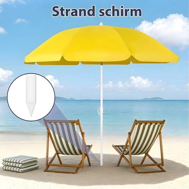 SUNULA Sonnenschirm Ø140/Ø160 cm Balkonschirm Rund Strandschirm mit Schutzhülle, LxB: 140x140 cm, 140 cm mit Knickfunktion, Höhenverstellbar, Leicht zu Transportieren – Bild 2