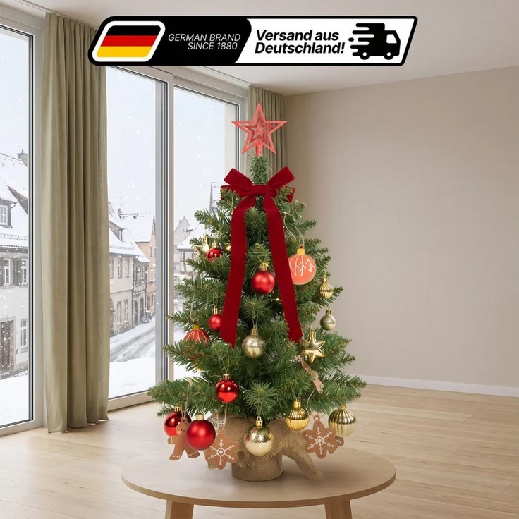 Lindenstein Echter Weihnachtsbaum Künstlicher Mini-Weihnachtsbaum mit LED-Beleuchtung und Deko, 60 cm, Nordmanntanne, Wiederverwendbar, vielseitig, pflegeleicht, umweltfreundlich – Bild 1