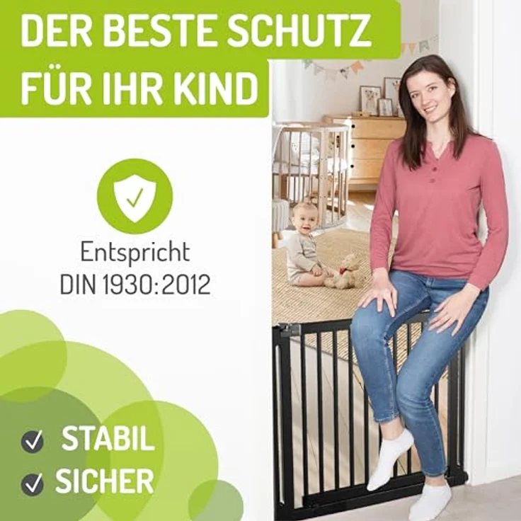 BOMI Türschutzgitter Miko PEFC geprüftes Buchenholz 63-161 | Ohne Bohren | 90° Stop |Tuerschutzgitter XXL Durchgang | Treppengitter zum Klemmen für Baby – Bild 5