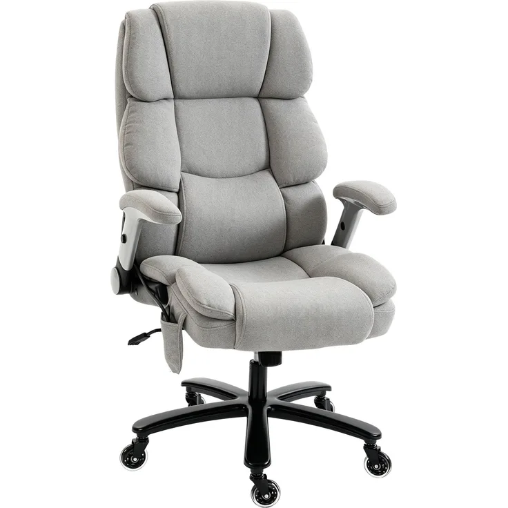 HOMCOM Bürostuhl, Schneeflanell (70% Baumwolle, 30% Polyester), Hellgrau, 82L x 70B x 122H cm