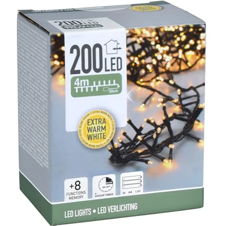 Spetebo LED Lichterkette EXTRA warm weiß, 200 LED, 4m, 8 Leuchtfunktionen, Weihnachts Beleuchtung mit Speicherchip, für Innen und Außen – Bild 1