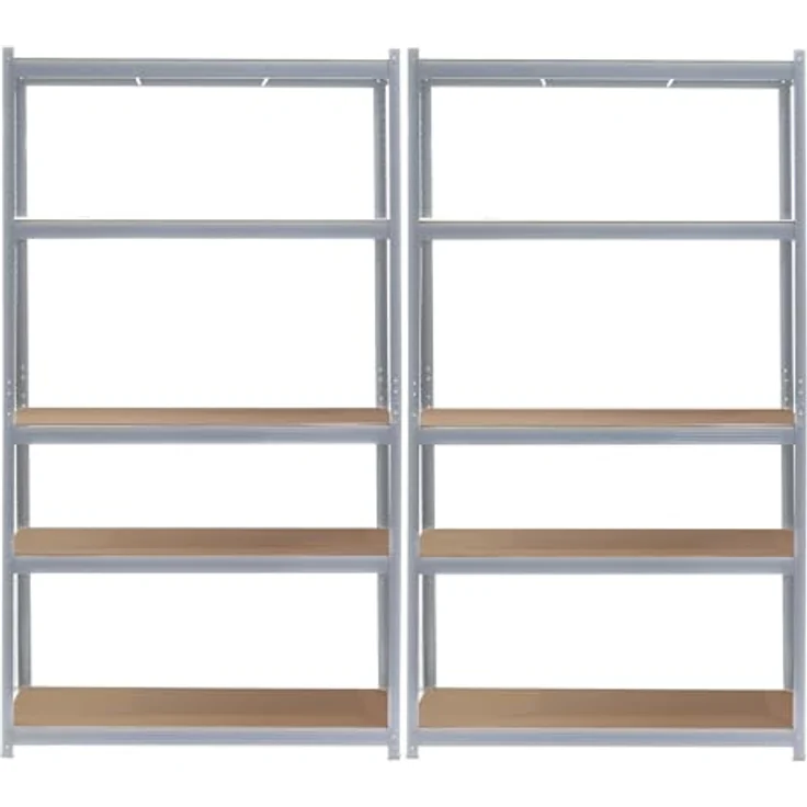 Wiltec Set 2X Schwerlastregal 100 x 60 x 200 cm, 200kg/Ablage, Steckregal verzinkt aus Stahl, Lastenregal mit 5 Ablagen, Werkstattregal – Bild 6