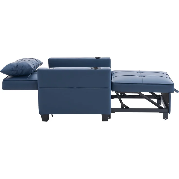 3-in-1 Schlafsessel mit USB und Getränkehaltern, ausziehbarer 1-Sitzer mit 3 Rückenpositionen und Seitentasche für kleine Wohnräume, Blau – Bild 15