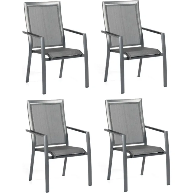 Stapelsessel Star,4 Stück, Alu silber, Armlehnen schwarz,Textilgewebe schwarz-silber