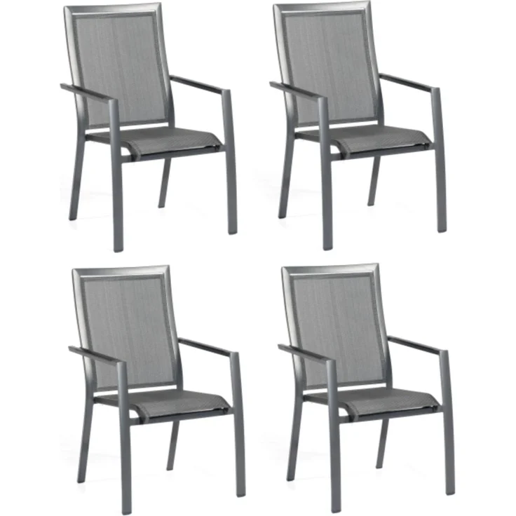 Stapelsessel Star,4 Stück, Alu silber, Armlehnen schwarz,Textilgewebe schwarz-silber