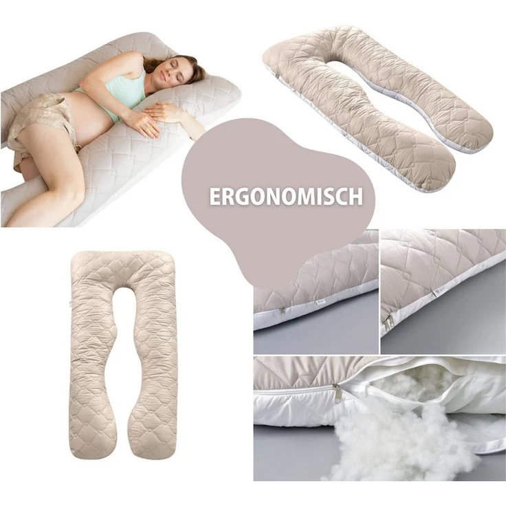 SEI Design Stillkissen Seitenschläferkissen Bodypillow Beige - Körperkissen, Schwangerschaftskissen mit Bezug, 1-tlg, gesteppt mit 2 Reißverschlüssen – Bild 3