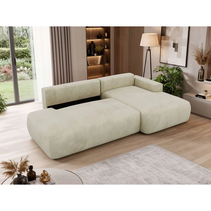 Ecksofa TAREN L mit Schlaffunktion, Bettkasten, DL-Mechanismus, Wellenfederung und freistehendem, Sofa mit Stauraum - Beige Velvet - Rechts – Bild 7