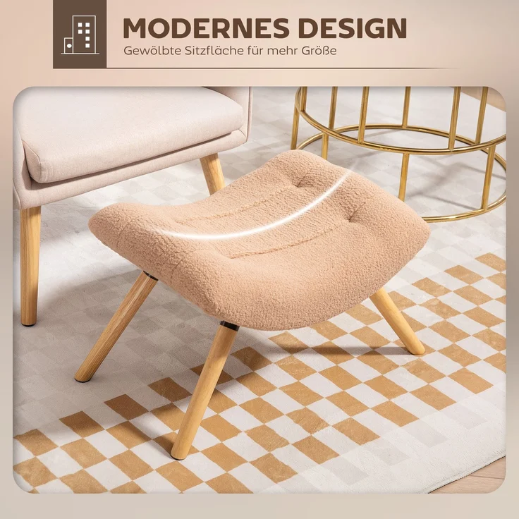 Moderner Fußhocker mit Fleece-Bezug und Holzbeinen, gepolstert, für Wohnzimmer, Schlafzimmer, Flur, Braun--Braun--67x45x38cm--YOUDENOVA – Bild 6