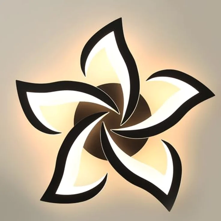 Comely Deckenlampe LED Wohnzimmer, 60cm 60W 6750LM LED Lampen Deckenleuchte, Moderne Blütenblatt Design Lampen für Wohnzimmer Küche Schlafzimmer Esszimmer, 3000K Warmweißes Licht, Schwarz – Bild 8