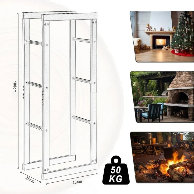 EUGAD Kaminholzregal, BxTxH:40 x 25 x 150 cm, (1-St), Innen Außen aus Metall für Kaminholz – Bild 3