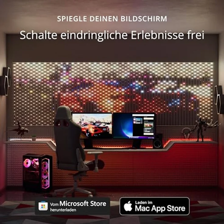 Twinkly Matrix 500 LED RGB, LED-Vorhang mit hoher Dichte, Smarte Mehfarbige RGB Gaming-Lichter, Kompatibel mit Razer Chroma, Omen, Alexa, Google Home, App-Steuerung, Transparentes Kabel, 0.5x2.4 m – Bild 5