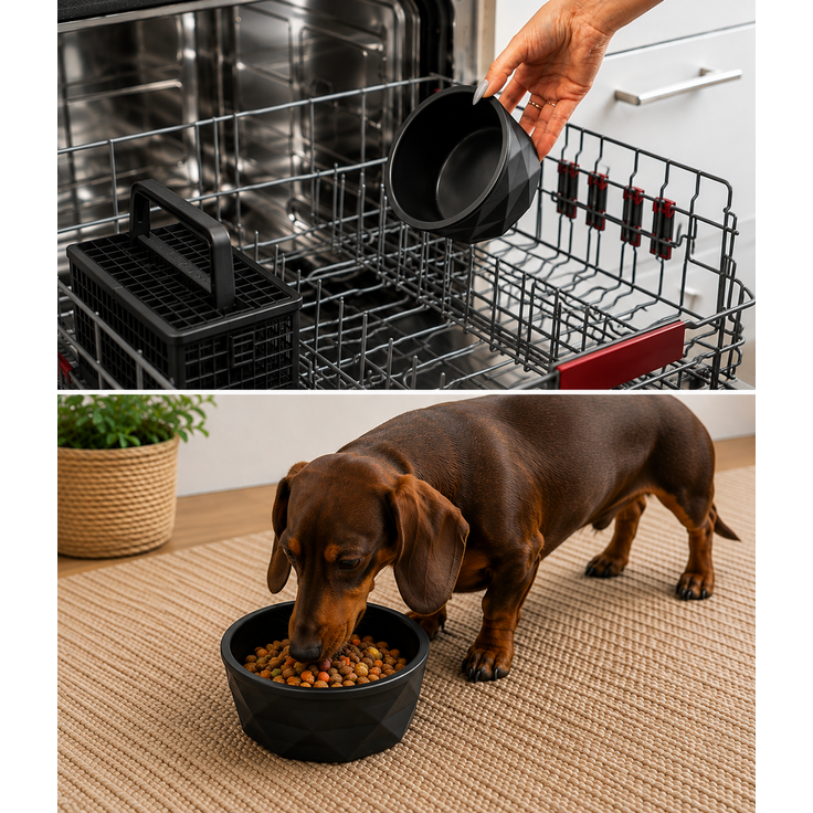 belviona Futternapf für Hunde, Keramiknapf mit rutschfestem Silikonboden, für Nassfutter, Trockenfutter & Wasser, 350 ml, schwarz matt – Bild 3