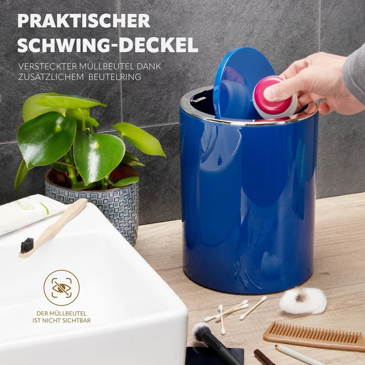 bremermann Kosmetikeimer SAVONA inkl. Wandhalterung 5,5 Liter Kunststoff, rund, dunkelblau – Bild 5