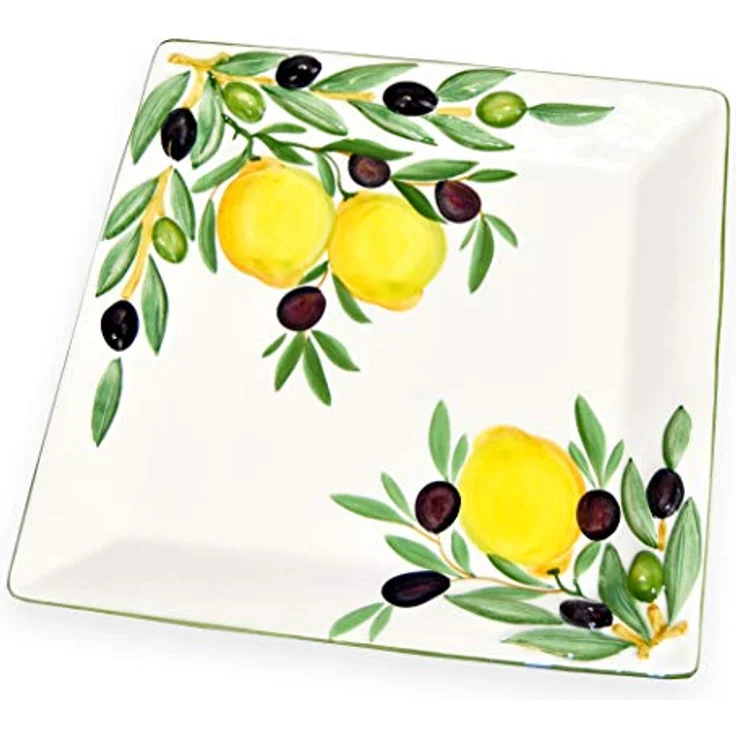 Lashuma Servierplatte Zitrone Olive, Keramik, (1-tlg, 27 x 27 cm), Quadratischer Obstteller mit Zitronen Oliven Design – Bild 8