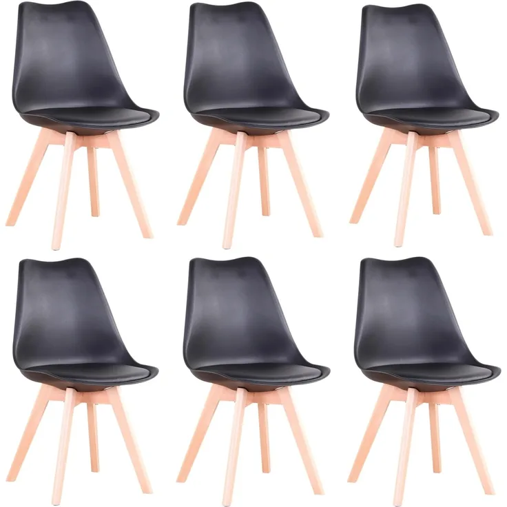 GrandCA HOME 6er-Set Esszimmerstühle, Skandinavische Stühle, Skandinavisches Design, Massivholzbeine, Ergonomisch, für Esszimmer, Wohnzimmer, Küche & Schlafzimmer (Schwarz,6)