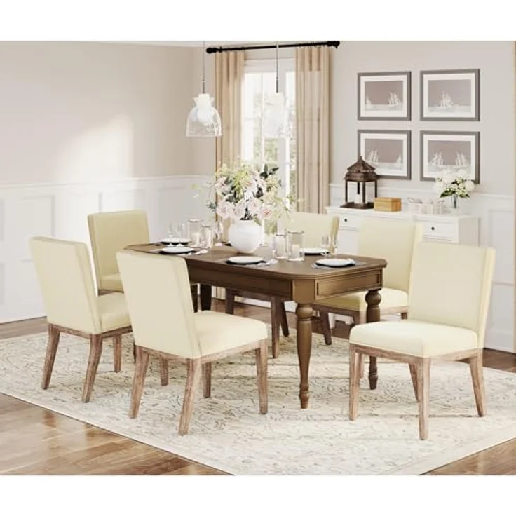 COLAMY Esszimmerstühle 6er Set, Moderne Esszimmerstühle mit Stoffbezug, Küchenstühle im Landhausstil für Restaurant und Wohnzimmer, Beige – Bild 7