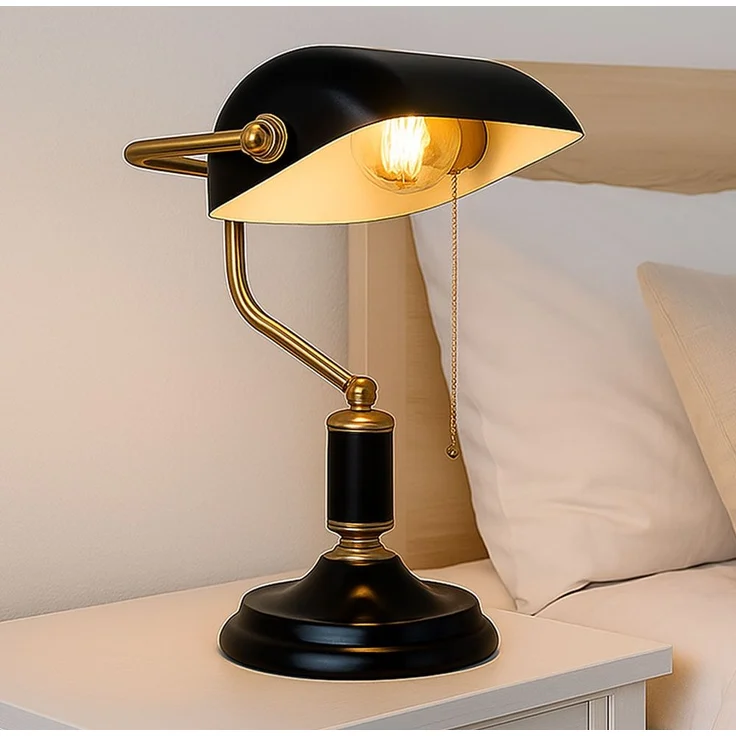 Tischlampe, Bankerleuchte, Metall schwarz gold, H 34 cm – Bild 3